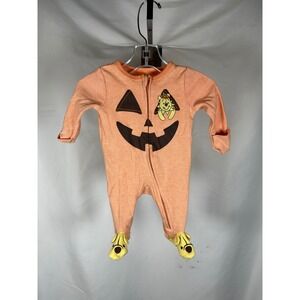 Disney Baby Winnie the Pooh Halloween Pumpkin Sleeper Orange Striped NB Zip Up